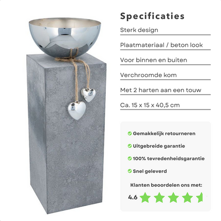 Cheqo® Decoratieve Plantenbak - Plantenschaal - 40cm - Schaal - Betonlook - 2 Harten - Voor Tuin, Balkon & Terras Plantenschaal