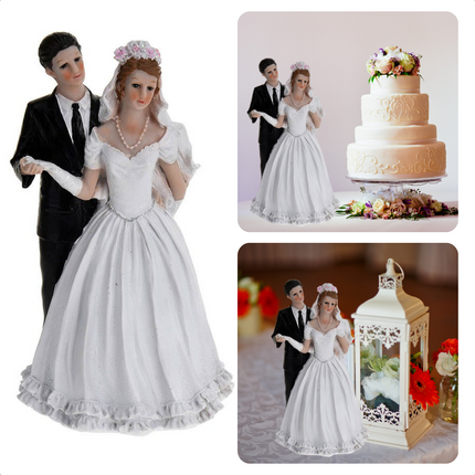 Cheqo® Luxe Trouwfiguur Bruidspaar 29cm - Polystone (Kunsthars) - Bruidstaart - Taartdecoratie Bruiloft - Taarttopper - 950g Taartfiguur