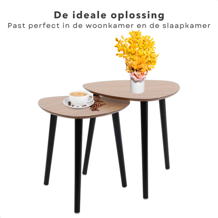 Cheqo® 2-delige Bijzettafel Set - Bijzet Tafel - Tafeltjes - Tafeltje - MDF & Zwart PVC - Hout & Zwart Bijzettafel