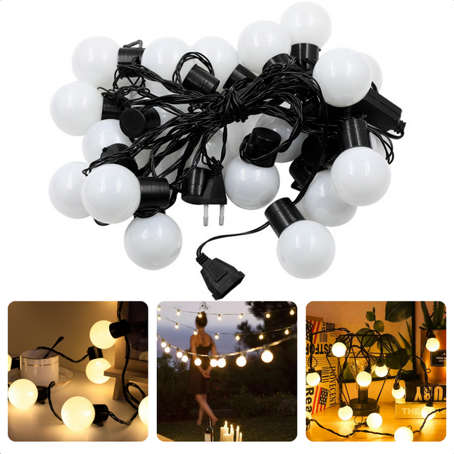 Cheqo® Partytentverlichting Lichtsnoer - 500 cm - 10 LED Lampen - 8 cm - Warm Wit - Timer - 6-18uurs - op Batterijen - Feestverlichting - Voor Binnen & Buiten Feestverlichting