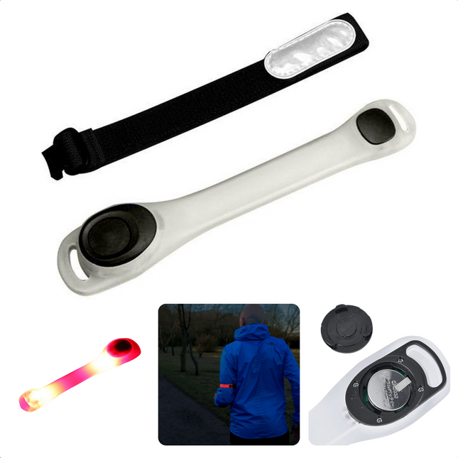 Cheqo® Hardloopverlichting - Hardloop Lampjes - Neon LED Rood - Veiligheid bij Hardlopen, Wandelen & Fietsen - 2 LED's - Reflecterend - Verstelbare Band - Lichtgewicht - 2 Lichtstanden - IP44 - Met Batterijen - 15cmx5cm Reflecterende armbanden