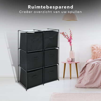Cheqo® Opbergkast - Halkast - Ladekast met 6 Compartimenten - 68x35xH102cm - Metalen Frame - Polyester Vakken - In Elkaar Te Zetten Ladekast