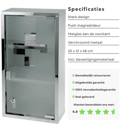 Cheqo® RVS Medicijnkastje met Slot - Afsluitbaar Kastje - Medicijnkast - Hangkast - Badkamerkast - 25x12x48cm Medicijnkastje
