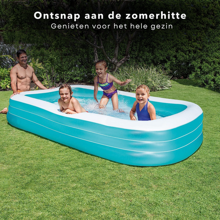 Cheqo® Opblaasbaar Zwembad - Opblaasbad - 262x175cm - 770L - Extra Brede Zijkanten - Uitloopventiel - Familiebad Opzetzwembaden