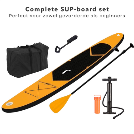Cheqo® Complete SUP-Set - Opblaasbaar SUP Board - Stand Up Paddle Board - Tot 80kg - EVA Anti-Slip - Verstelbare Peddel - Met Rugzak en Handpomp - Oranje SUP Board