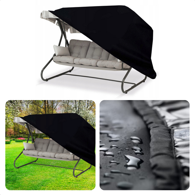Cheqo® Hoes voor Schommelbank - Tuinmeubelhoes - Schommelbankhoes - 225x145x175cm - 210D Polyester + PU Coating - Met Opbergzak met Rits - Zwart Tuinmeubelhoezen