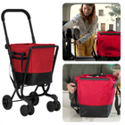 Cheqo® Boodschappentrolley 40L - Boodschappenwagen - Afneembare Boodschappentas - Verstelbaar - Stevig Frame - Met Achtervak, Reflectoren en Regenhoes - 36x47x102cm - Rood Boodschappentrolleys