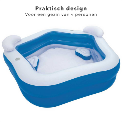 Cheqo® Vijfhoekig Familiezwembad - Opblaasbad - Zwembad Opblaasbaar - 575L - 206x213x69cm - 2 Bekerhouders - 2 Zitkussens - 2 Hoofdsteunen - Extra Brede Zijwanden Opblaas Zwembad