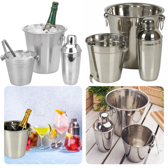 Cheqo® RVS Barset - Champagnekoeler, IJsemmer, Cocktail Shaker & Ijsblokjestang - Champagne Koeler - Wijn Koeler - Cocktailset IJsemmer