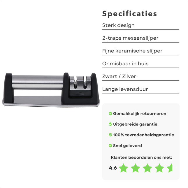 Cheqo® PRO Messenslijper - Doortrekslijper - Messen Slijper - Grof-Carbide Slijper - Polijsten Messenslijper
