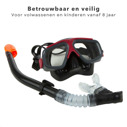 Cheqo® Zwembril & Snorkelset - Snorkel Set - Leeftijd 8+ - Flexibel - Veiligheidslens - Zacht Mondstuk - Thermoplastische Rubberen Rand - Eenvoudig Verstelbaar Snorkelset