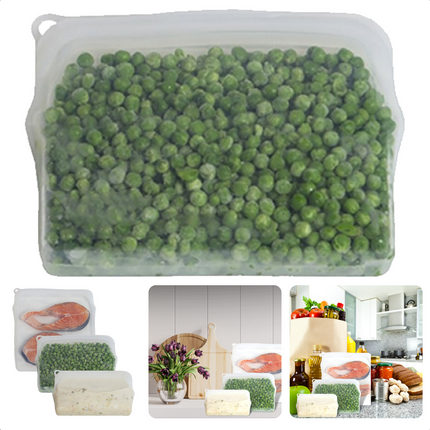 Cheqo® Siliconen Vershoudzak - Diepvrieszak - Boterhamzakje Herbruikbaar - 470ml - 100% Platinum Siliconen - Vaatwasserbestendig - Temperatuurbestendig - BPA-Vrij - 18.5x3.2x15cm - Oven, Magnetron, Vriezer - Ook voor Sieraden, Make-up Boterhamzakjes