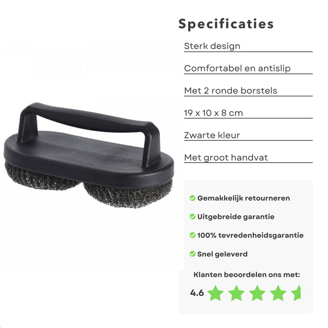 Cheqo® BBQ Borstel - Barbecue Borstel - Schoonmaakborstel - Krabber - Onmisbaar - Groot Handvat - 2 Ronde Borstels - 19x10x8cm Barbecueborstel
