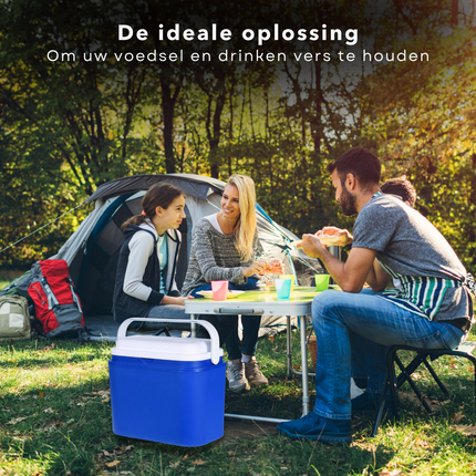 Cheqo® Elektrische Koelbox 12v - 10L - Autokoelbox - 12V Aansluiting - 26x22x33cm - Blauw/Wit Koelbox