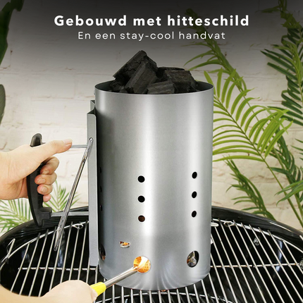 Cheqo® Luxe Brikettenstarter - BBQ Snelstarter - Houtskoolstarter - Hitteschild - Ø19cm - Hoogte 30.5cm Brikettenstarter
