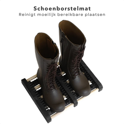 Cheqo® Schoenenveger - Borstelmat - Hout met Kunststof Borstels - Voetenveger - Deurmat - Anti Slip Strip - 34x27cm Deurmat