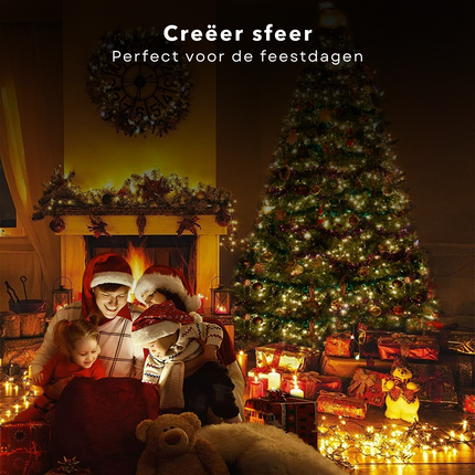 Cheqo® LED-Verlichting - 96 LED's - Warm Wit - 7m - Feestverlichting - Kerstverlichting - Tuinverlichting - Buitenverlichting - Gekleurde Kerstverlichting - Voor Binnen en Buiten - 8 Lichtfuncties - Timer - Op Batterijen - Geheugenfunctie Kerstboomverlichting