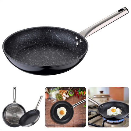 Cheqo® PRO Koekenpan - Bakpan - Ø30cm - Hoogwaardig Aluminium - RVS Handgreep - Marmeren Deklaag - PFOA-Vrij - Lood-Vrij - Alle Warmtebronnen - Ook voor Inductie Koekenpan