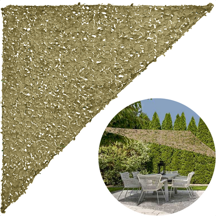 Cheqo® Schaduwdoek Camouflage - Camouflagenet - Camouflage Net - Buitennet - Driehoek 360x360x360cm - Olijfgroen - 210D Polyester - 3x 3.50m Touw - Met Afsluitbare Draagzak Schaduwdoek