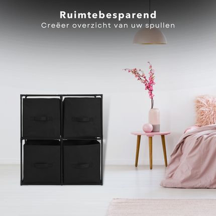 Cheqo® Opbergkast - Halkast - Ladekast met 4 Compartimenten - 68x35xH70cm - Metalen Frame - Kunststof Verbindingen - 30x30x30cm - Gemakkelijk in Elkaar te Zetten Ladekast