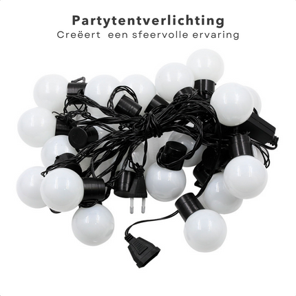 Cheqo® Partytentverlichting Lichtsnoer - 500 cm - 10 LED Lampen - 8 cm - Warm Wit - Timer - 6-18uurs - op Batterijen - Feestverlichting - Voor Binnen & Buiten Feestverlichting