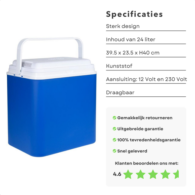Cheqo® Elektrische Koelbox 12V & 230V - 24 Liter - Warm/Koud - Draagbaar - Inhoud 24L - Afmeting 39.5x23.5x40cm - Koud/Warm - Koelbox met Verwarmfunctie Koelbox