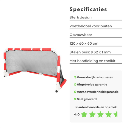 Cheqo® Opvouwbaar Voetbaldoel - Voetbalgoal Opvouwbaar - 120 x 60 cm - Staal - PE Mesh - Met Toolkit en Grondpennen Voetbaldoelen