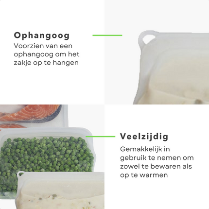 Cheqo® Siliconen Vershoudzak - Diepvrieszak - Boterhamzakje Herbruikbaar - 470ml - 100% Platinum Siliconen - Vaatwasserbestendig - Temperatuurbestendig - BPA-Vrij - 18.5x3.2x15cm - Oven, Magnetron, Vriezer - Ook voor Sieraden, Make-up Boterhamzakjes