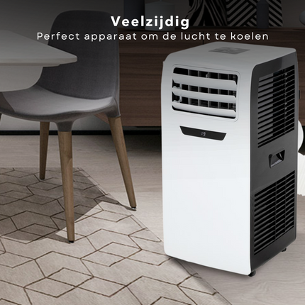 Cheqo® Mobiele Airco - Airconditioner - 9000BTU - 2600W - 350m3/h - Ontvochtigingsfunctie - 24-uurs timer - Afstandsbediening - Controlpanel - Verrijdbaar - 32-37 m2 - 1.0l/h - Afvoerslang - Wasbaar Filter - 220-240V - 50HZ Airco