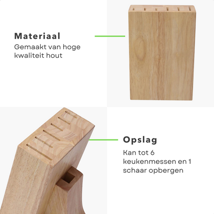 Cheqo® Messenset met Messenblok - Messen met Houten Blok - 6 Messen & Schaar - Messenset met Messenblok - Keukenmessen en Keukenschaar Messenblokken met messen