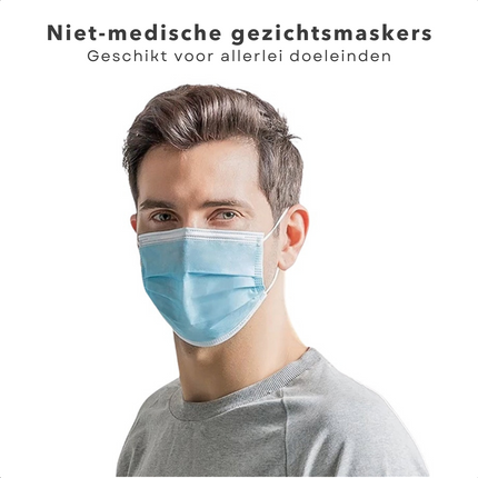 Cheqo® 3-laags Mondkapjes - 10 stuks - Niet voor Medisch Gebruik - FFP1 - BFE>90% - Voor Eenmalig Gebruik - Met Elastische Oorlusjes - Mondmaskers Mondkapjes