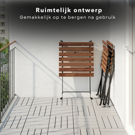 Cheqo® Bistroset 3-delig - Tuinset - Tafel Met Stoelen - Acacia Hout & Zwart Metaal Frame - 54x54cm - Opvouwbaar - Licht van Gewicht - 13.4kg Bistroset