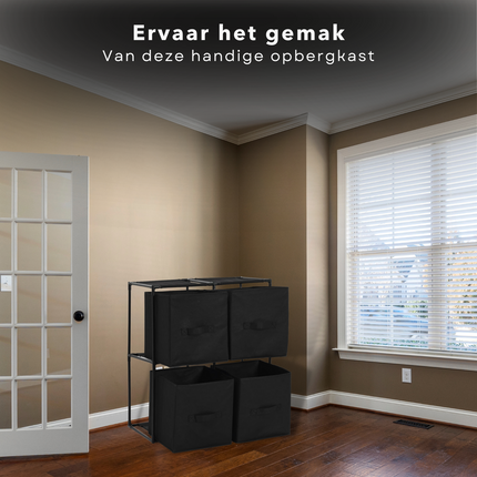 Cheqo® Opbergkast - Halkast - Ladekast met 4 Compartimenten - 68x35xH70cm - Metalen Frame - Kunststof Verbindingen - 30x30x30cm - Gemakkelijk in Elkaar te Zetten Ladekast