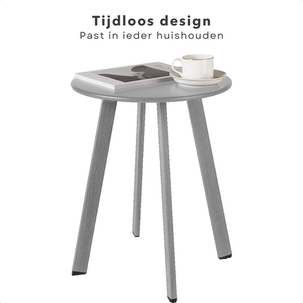 Cheqo® Tafel voor Binnen of Buiten - Bijzettafel - Tafeltje - Nachtkastje - Metaal (Gepoedercoat) - Mat Licht Grijs - 40 cm Diameter - 49 cm Hoogte - Max 50 kg Draagvermogen Bijzettafel