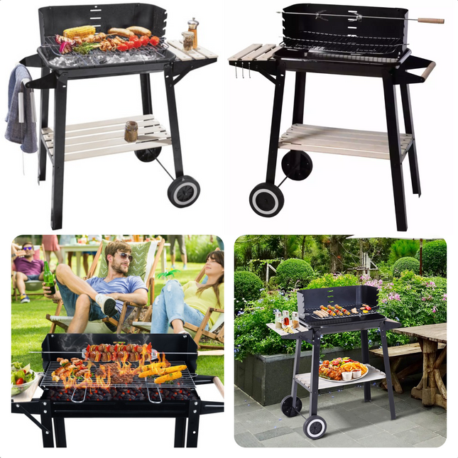 Cheqo® Verrijdbare Barbecue - BBQ - Houtskoolbarbecue met Wielen en Zijtafel - Buitenkeuken - 83x45cm BBQ