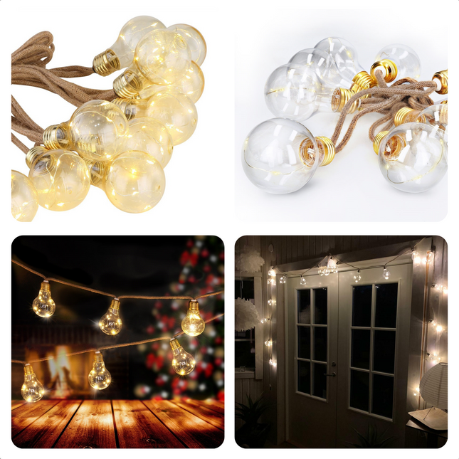 Cheqo® Lichtsnoer - Touwverlichting - Tuinverlichting - 10 LED-Lampen - 2.25m - Natuurlijk & Landelijk Interieur - 8-uurs Timer - Warm Wit - 30cm Aansluitsnoer - Op Batterijen Lichtsnoer
