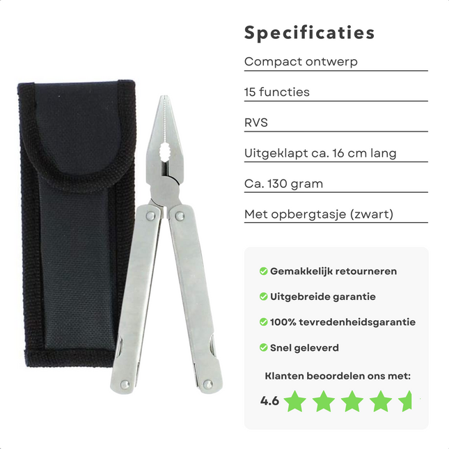 Cheqo® 15-in-1 Outdoor Toolkit - Multitool - Zakmes, Schroevendraaier, Tang, Flessenopener - RVS - Met Opbergtasje Zakmessen