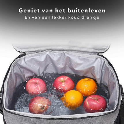 Cheqo® Koeltas 18 Liter - Grijs - 18L - Koelbox - Koelen - Koelelement - 18 cm - Voor op het Strand & Camping - Lunchtas - Geïsoleerd - Picknicktas - Verstelbare Schouderband - Stevige Rits - Draagbaar Koeltas