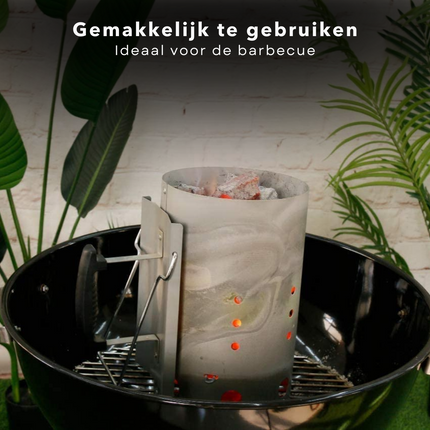 Cheqo® Luxe Brikettenstarter - BBQ Snelstarter - Houtskoolstarter - Hitteschild - Ø19cm - Hoogte 30.5cm Brikettenstarter