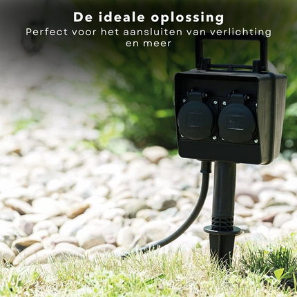 Cheqo® Randaarde Tuinstekkerdoos - Tuin Stekkerdoos met Grondspies - Tuincontactdoos 2-Voudig met Timer - 24-uurs Timer - Dubbel Stopcontact - Weerbestendig - Randaarde - Kinderbeveiliging - IP44 - 3680 Watt - 250V - 2 Stopcontacten Stekkerdoos