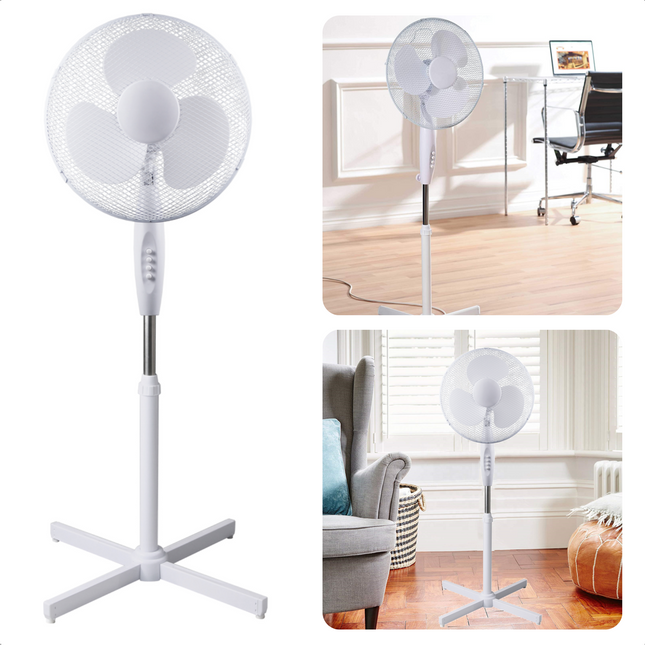 Cheqo® Staande Ventilator - Fan - Statiefventilator - Luchtkoeler - 40cm - 45W - 3 Snelheden - Verstelbaar - Draaifunctie - 140cm Snoerlengte Ventilator