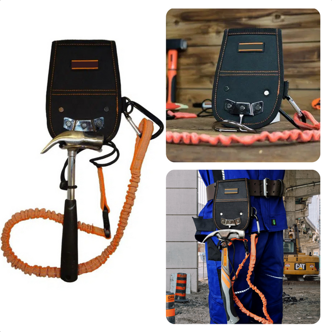 Cheqo® Hamerhouder met Elastische Veiligheidslijn - Gereedschapsgordel - 90cm Koord - Bevestiging aan Riem Gereedschapsgordels
