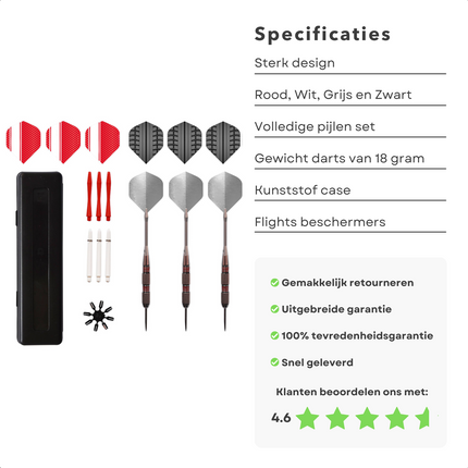 Cheqo® Dartpijlen Set - Darts van 18 Gram - 3 Pijlen - Dartset - Nikkel - Professioneel - Inclusief Accessoires - In Luxe Opbergcase Dartpijlen