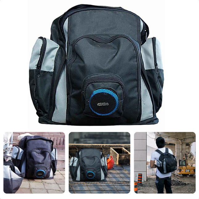 Cheqo® Gereedschapsrugzak met Bluetooth Speaker - Gereedschapstas - Bouwradio - 35x20x40cm - 12 Vakken - 5W Output - 600D Polyester - Waterbestendig - Shockproof Gereedschapstas