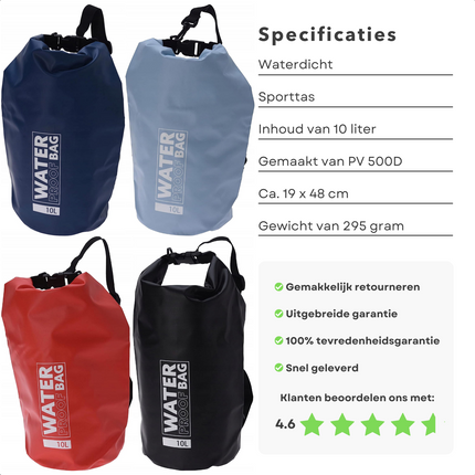 Cheqo® Waterdichte Tas - Droogtas - Outdoor Tas - Waterproof Bag - Strandtas - Sporttas - 10 Liter Drybag