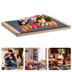 Cheqo® Snijplank van Leisteen met Bamboe Houder (35x25x2cm) - Makkelijk Schoon te Maken - Leisteen Serveerplank Serveerplanken