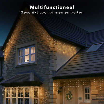 Cheqo® IJspegel Lichtgordijn - Ijspegelverlichting - Lichtgordijn - Gordijnverlichting - Kerstverlichting - 3.5m - 180 LED's - Extra Warm Wit - Soft Wire - 8 Lichtfuncties - IP44 - Binnen/Buiten - 6W - Zuinig in Verbruik  Kerstsfeer Lichtgordijn