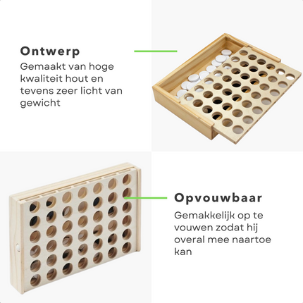 Cheqo® Vier op een Rij - Reisspel - Hout - 21 Steentjes - 23,5x15x17,8cm (lxbxh) - 270g - Licht & Makkelijk mee te nemen - Gezelschapsspel - Voor Jong & Oud - Bordspel - Voor in de Speelkast - Gemakkelijk mee te Nemen Actiespellen