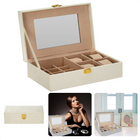 Cheqo® Sieradendoos - Juwelendoos - 25x16x7cm - Sieraden Organiser - Horlogebox - Horloge Doos - Wit - Velvet - 16 Compartimenten - 12 Oorbellen/Ringen - 4 Armbanden/Horloges - Goudkleurige Sluiting Sieradendoos