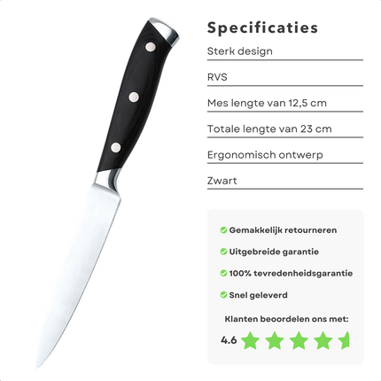 Cheqo® PRO Officemes - Office Mes - Chefmes - Koksmes - Keukenmes - Vlijmscherp - 12.5cm Koksmes